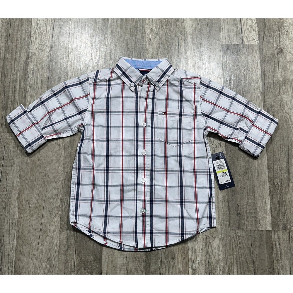 Tommy Hilfiger Dress Shirt Size 4 Button Down Crest Logo Toddler Boy NWT